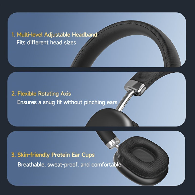 Ultra-Long Battery Life Over-Ear Headphones with Noise Isolation - Wireless, Retractable Design for Music & Workouts, Ideal Gift