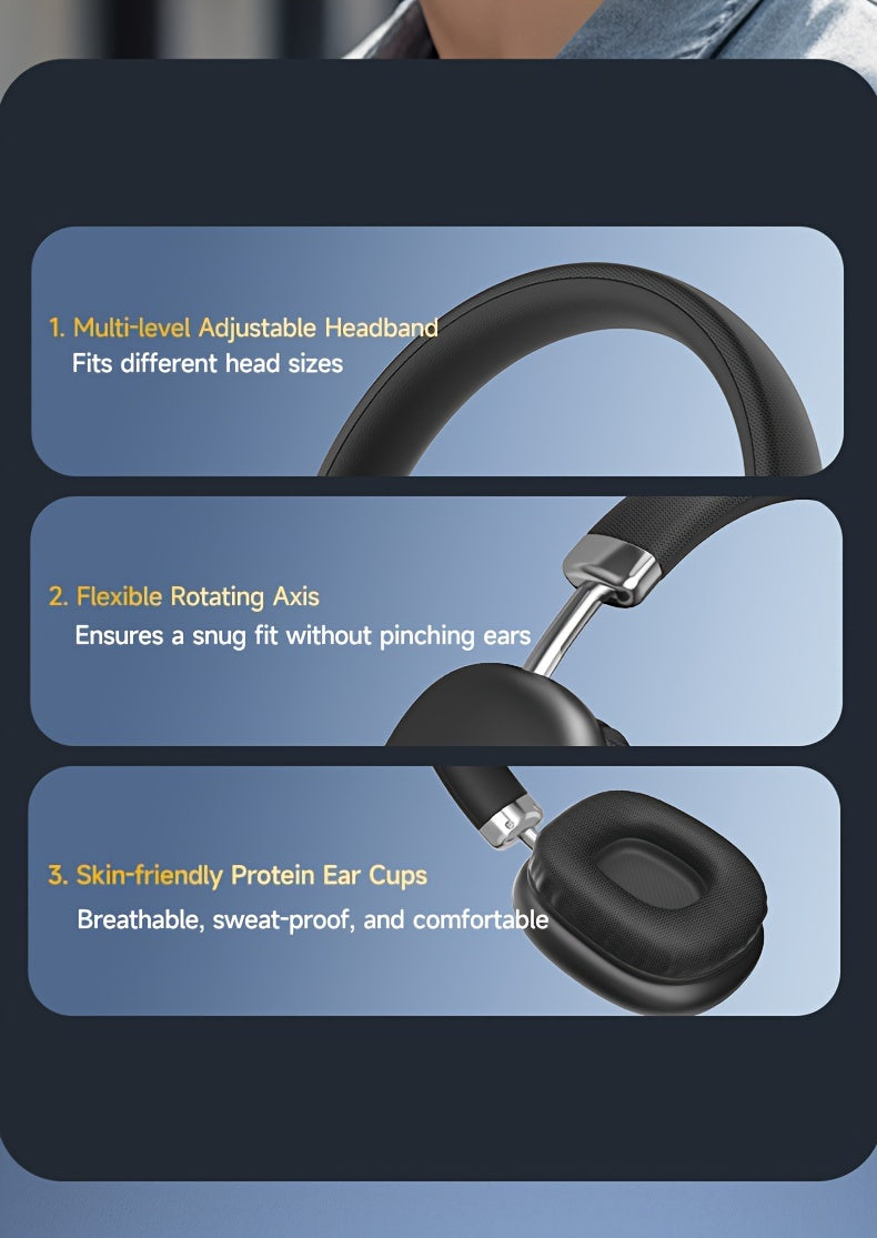 Ultra-Long Battery Life Over-Ear Headphones with Noise Isolation - Wireless, Retractable Design for Music & Workouts, Ideal Gift