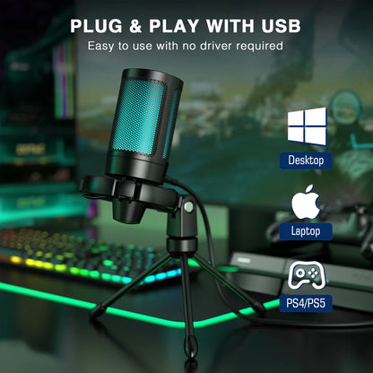 Gaming Microphone with Light-touch Mute,Condenser Mic with Tripod for PC,PS4/5,Laptop Streaming-A2