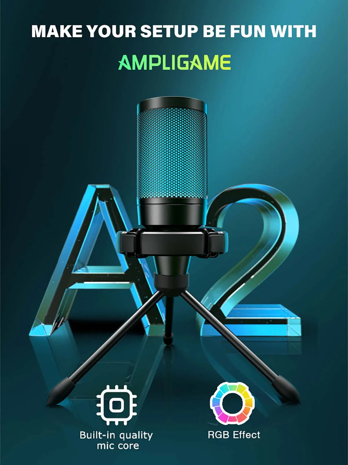 Gaming Microphone with Light-touch Mute,Condenser Mic with Tripod for PC,PS4/5,Laptop Streaming-A2