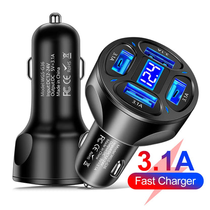 15W Car Charger 4 Ports USB Chargers Fast Charging Mobile Phone Charger Adapter for iPhone 15 Xiaomi 3.1A Quick Charging in Car