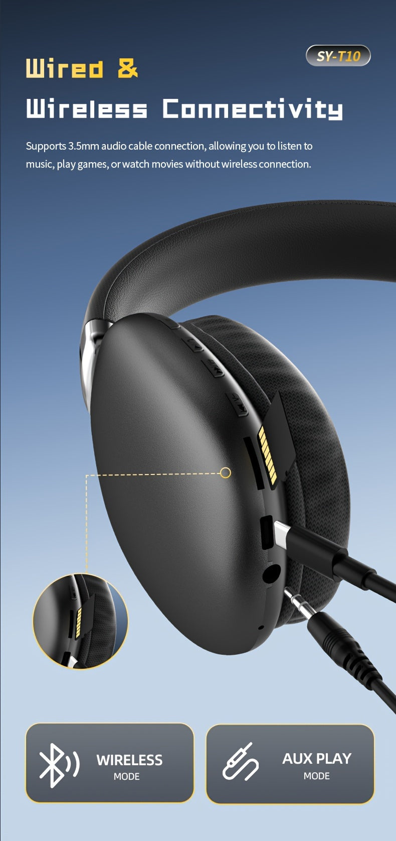 Ultra-Long Battery Life Over-Ear Headphones with Noise Isolation - Wireless, Retractable Design for Music & Workouts, Ideal Gift